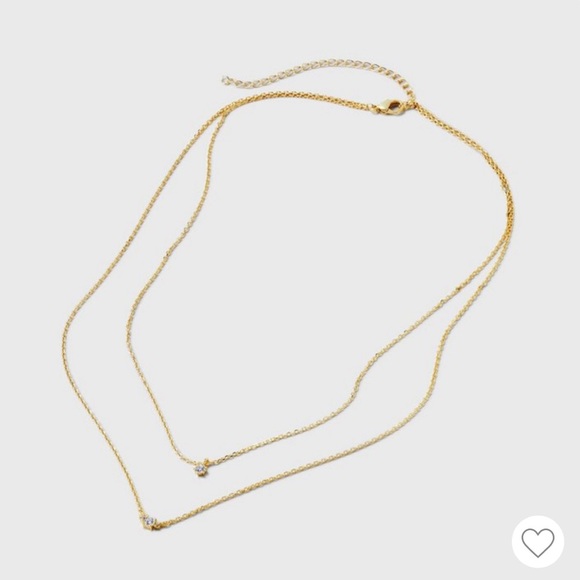 14k gold plated triple cubic zirconia layered necklace. A new day Gold. - Picture 3 of 3